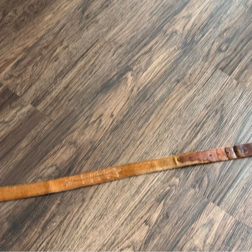 Vintage Nocona Brown Leather Belt with Silver Tone Ornate Buckle